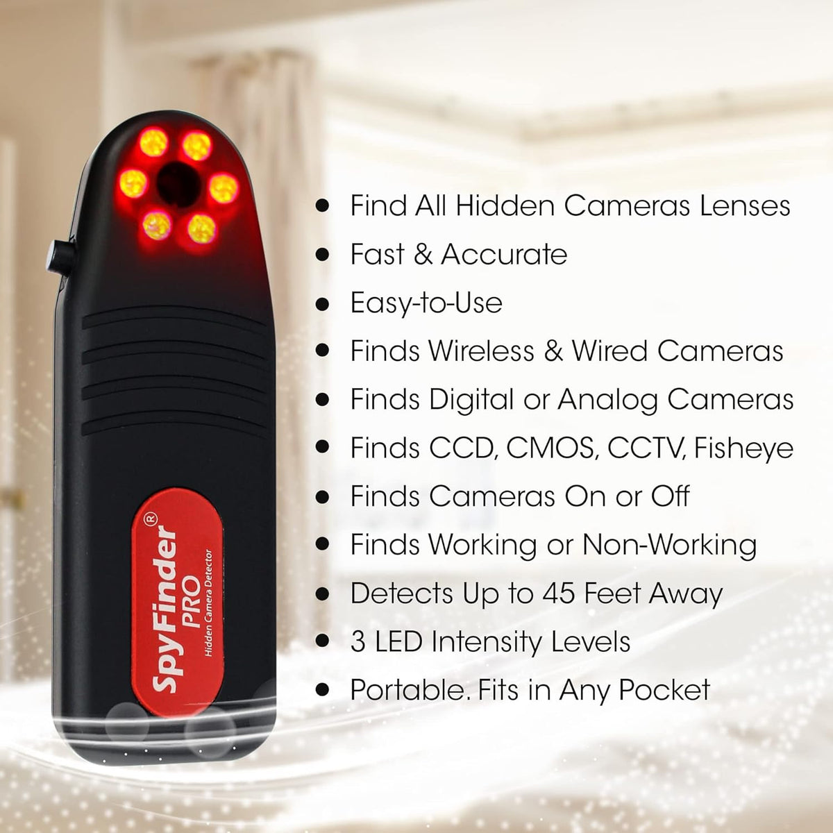 SPYFINDER PRO Hidden Spy Camera Detector – Hidden Camera Tracking Scanner & Hidden Devices Detector – Anti Spy Detector Portable – Personal Video Cam Tracker – Detect Covert Video Camera