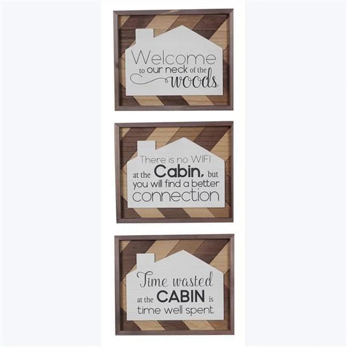 Wood Lodge Cabin Wall Sign, Assorted Color – 3 Piece
