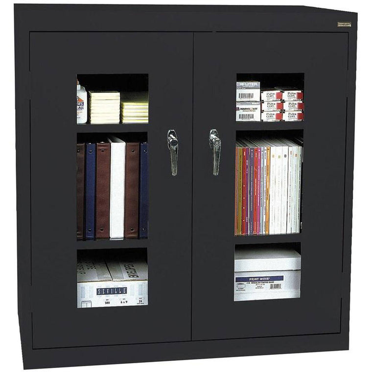 Sandusky Clear View Counter Storage Cabinet, 42H x 36W x 18D, Black