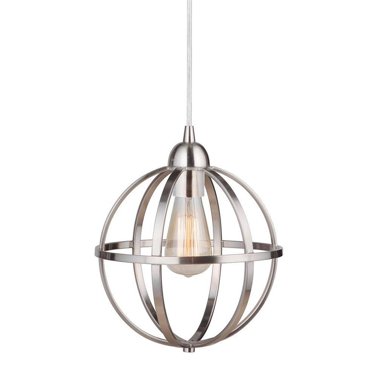 Worth Home Products Instant Pendant 1-Light Recessed Light Conversion Kit Brushed Nickel Globe Cage Shade
