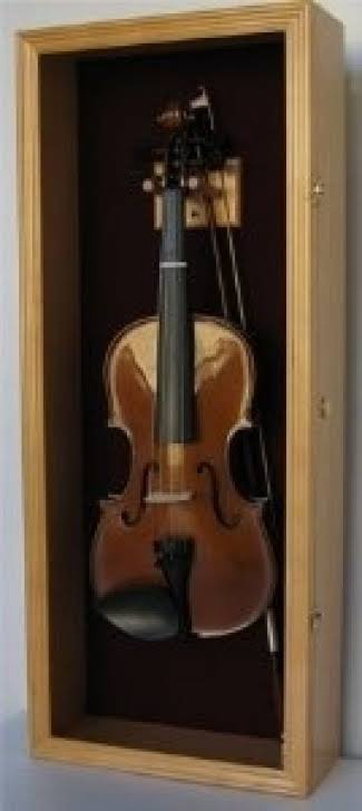 DisplayGifts Fiddle, Violin Display Case Shadow Box with Hanger, with Lock (Oak Finish)
