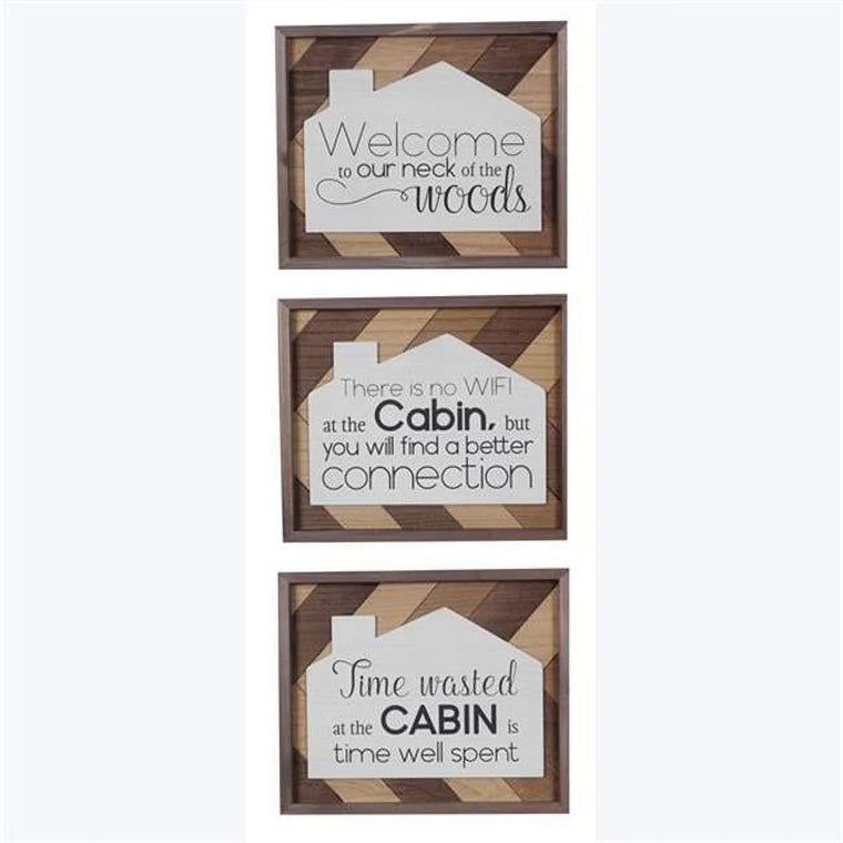 Wood Lodge Cabin Wall Sign, Assorted Color – 3 Piece