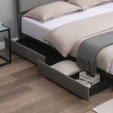 CECER King Size Bed Frame with 4 Storage Drawers, Platform Bed Frame Velvet Upholstered Adjustable Headboard, Solid Metal & Wood Frame Easy Assembly Dark Grey