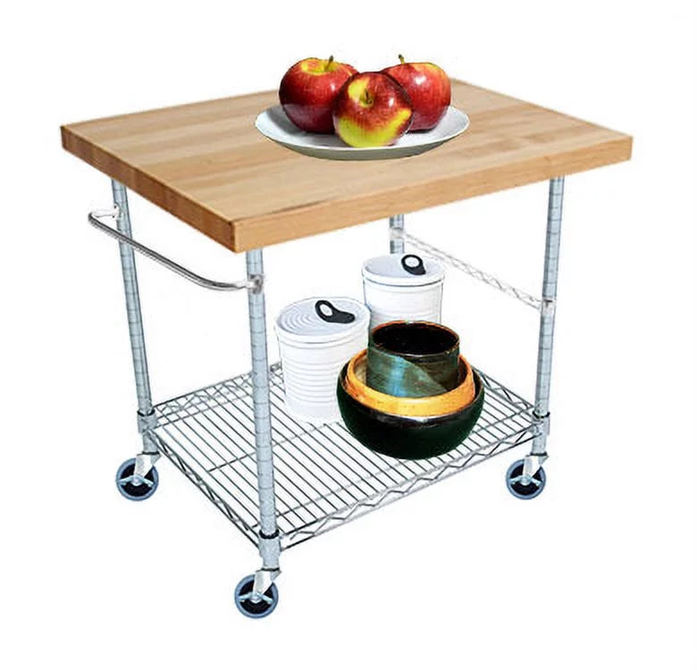 2 Tier Gourmet Cart with 26 Deep x 40 Wide Maple Butcher Block Top