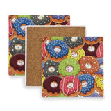 Donuts Square Coasters for Drinks 4 Packs, Absorbent Heat-Resistant Ceramic Stone Coaster Desktop Protector with Cork Base for Kitchen Bar Home Decor, 3.9 Inch