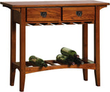 Mission Wine Stand with Glass and Bottle Storage, Two Drawer, for Buffet, Dining, Living Room, Kitchen, Wine Stand and Bar Table, holds 12 glasses and 7 bottles (more when stacked)