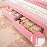 Twin Upholstered LED Bed Frame with Storage Drawer and Adjustable Chic Double Wavy Headboard, Velvet Princess Platform Bed for Kids/Girls, Solid Wood Slats Support, No Box Spring Needed, Beige