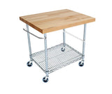 2 Tier Gourmet Cart with 26 Deep x 40 Wide Maple Butcher Block Top