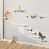 Wall-Mounted Cat Climber Set with Climbing Shelves, Perches, Bridge,Hammock,Scratching Board & Ball – 7 Pcs Wood Indoor Cat Furniture for Kittens Play (Beige)