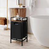 Black Laundry Hamper Basket with Removable Bag and Brown Wood Shelf