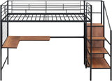 Black Twin Metal Loft Bed W/Desk Lateral Storage Ladder Wardrobe Glam Modern Contemporary Unisex Space MDF Finish Handmade Headboard Included