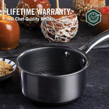 HexClad 1 Quart Hybrid Pot with Glass Lid – Non Stick Saucepan, Easy to Clean, Dishwasher & Oven Safe – Perfect for Making Sauces, Reheating Soups, Stocks, Cooking Grains