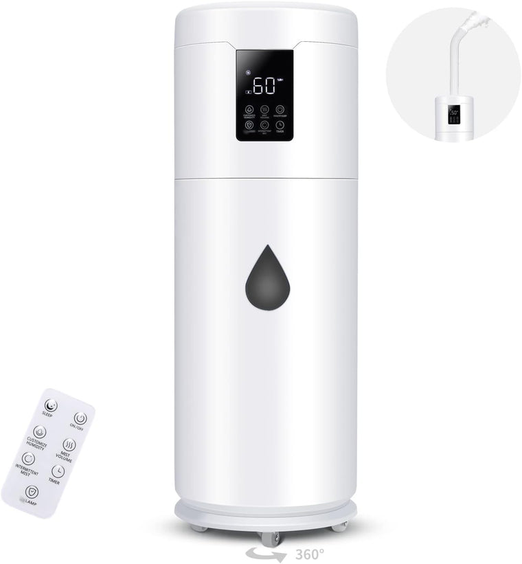 Tower Humidifiers for Large Room 1000 sq ft,Hiswelle 17L 4.49Gal Ultrasonic Cool Mist Topfill Humidifier with 360??Nozzle 4 Speed Humidistat Essential Oil Tray for Bedroom School Office Greenhouse