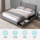 CECER King Size Bed Frame with 4 Storage Drawers, Platform Bed Frame Velvet Upholstered Adjustable Headboard, Solid Metal & Wood Frame Easy Assembly Dark Grey